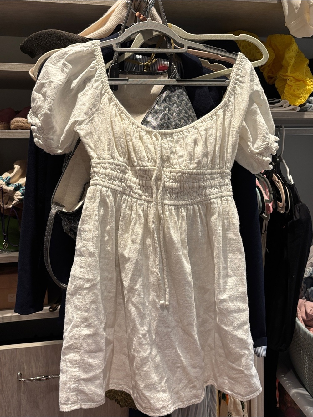 Urban Outfitters White Smocked Mini Dress with Puff Sleeves